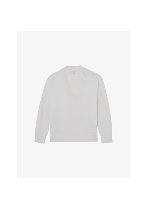 Womens Reiss Cherish V-Neck Cotton and Wool-Blend Jumper