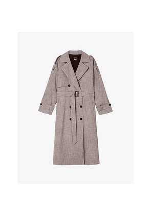 Womens Whistles Checked Belted-Waist Stretch-Woven Trench Coat