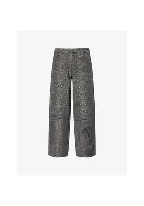 Mens Daily Paper Snake-Print Wide-Leg Denim Jeans