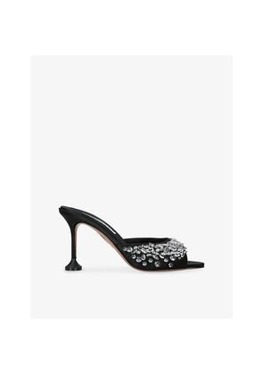 Womens Aquazzura Bisous Crystal 85 Satin Mules