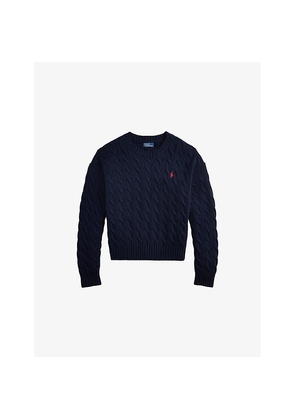 Womens Polo Ralph Lauren Logo-Embroidery Cable-Knit Wool Jumper
