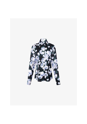 Womens Stella Mccartney Bunch Of Roses Pointed-Collar Satin Shirt