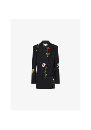 Womens Stella Mccartney Floral-Embroidery Double-Breasted Boyfriend Wool Blazer