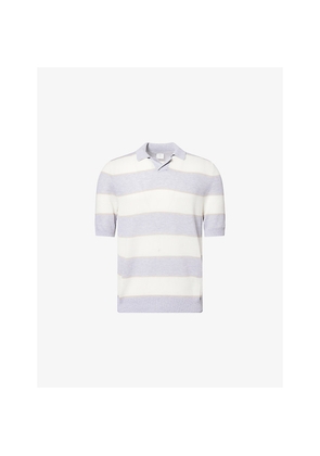 Mens Eleventy Stripe-Print Knitted Cotton Polo Shirt