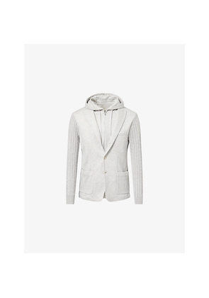 Mens Eleventy Detachable-Hood Cable-Knit Cotton-And-Linen Jacket