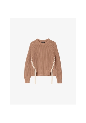 Womens Whistles Lace-Up Ribbed Knitted Jumper