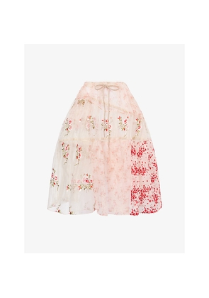 Womens Simone Rocha Floral-Embroidered Sheer Midi Skirt