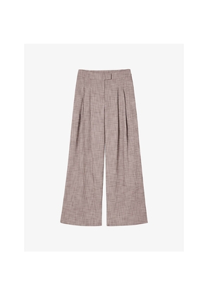 Womens Whistles Checked Pleated Wide-Leg Woven Trousers