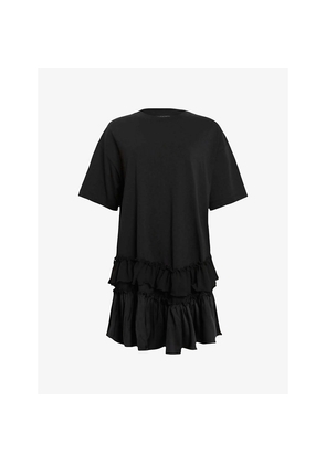 Womens Allsaints Feyre Frill-Hem Relaxed-Fit Cotton Mini Dress