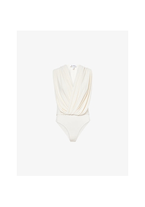 Womens Alaia Hooded Draped Woven Bodysuit