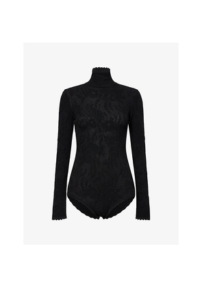 Womens Givenchy Lace-Embroidery Long-Sleeves Woven Bodysuit