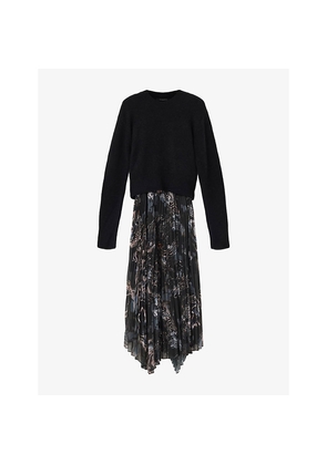 Womens Allsaints Donatella Floral-Print Two-In-One Woven Midi Dress