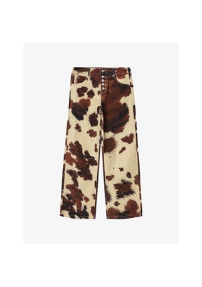 Womens Allsaints Tay Cow-Print Straight-Leg Mid-Rise Jeans