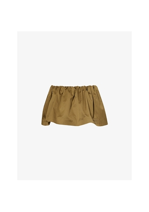 Womens Miu Miu Logo-Appliqué Drawstring-Waist Cotton Mini Skirt