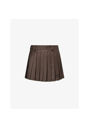 Womens Miu Miu Logo-Embroidered Pleated Wool Mini Skirt