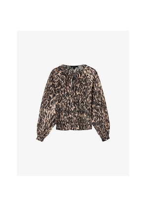 Womens Allsaints Cern Leopard-Print Linen and Silk-Blend Blouse