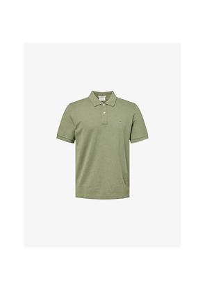 Mens Gant Shield Embroidered-Logo Cotton-Pique Polo