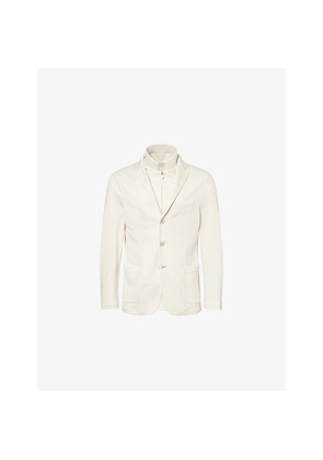 Mens Eleventy Detachable Collar Notch-Lapel Cotton-And-Linen Jacket