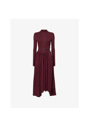 Womens Alaia Wrap-Over High-Neck Woven Midi Dress