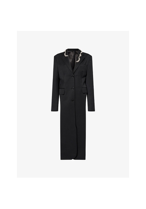 Womens Simone Rocha Jewel-Embellished Cutaway Wool-Blend Tailcoat