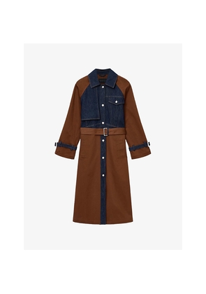 Womens Allsaints Dayly Denim-Panel Relaxed-Fit Stretch Organic-Cotton Trench