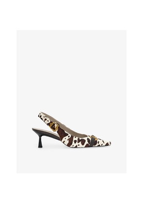 Womens Allsaints Hera Cow-Print Leather Heeled Sling-Back Courts