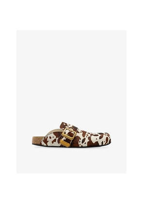 Womens Allsaints Staffa Cow-Print Leather Mules