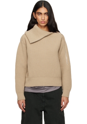 Dries Van Noten Beige Zipped Wool Turtleneck