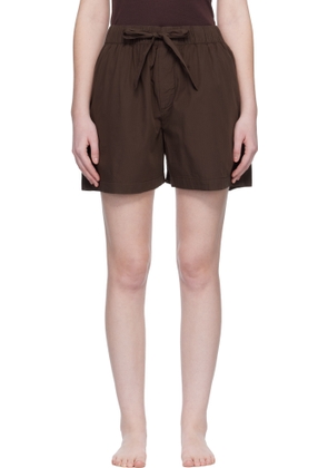 Tekla Brown Poplin Pyjama Shorts