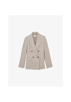 Womens Reiss Maxwell Checked Double-Breasted Cotton-Blend Blazer