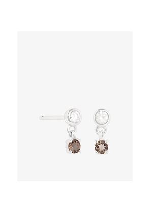 Womens Astrid & Miyu Charm 14ct White-Gold, Lab-Grown Diamond and Smokey Quartz Stud Earrings