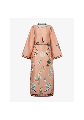 Womens Alemais Laurence Belted Linen-And-Silk Midi Dress