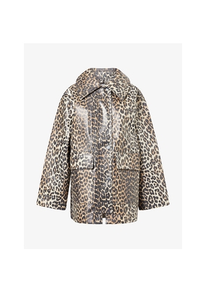 Womens Ganni Laminated Leopard-Print Cotton-Blend Jacket