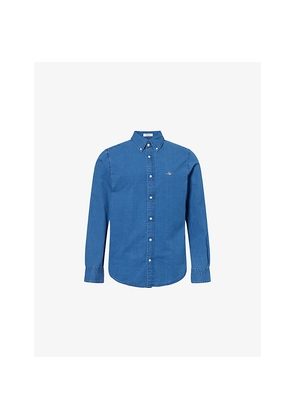 Mens Gant Embroidered-Logo Seersucker Cotton Shirt