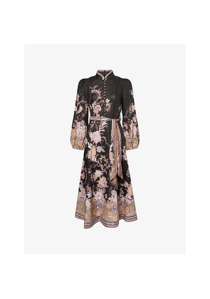 Womens Zimmermann Luna Floral-Print Linen Midi Dress