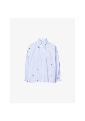 Womens Weekend Max Mara Floral Embroidery Stripe Cotton Shirt