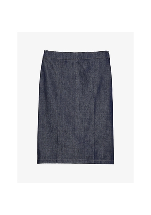 Womens Prada Mid-Rise Logo-Label Denim Pencil Skirt