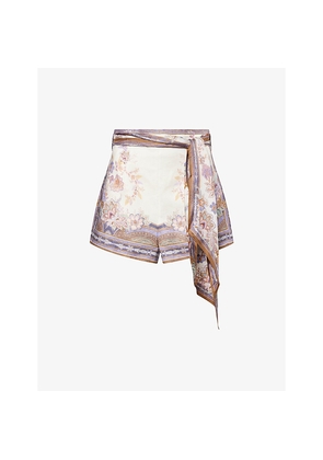 Womens Zimmermann Luna Scarf-Tie Linen Shorts