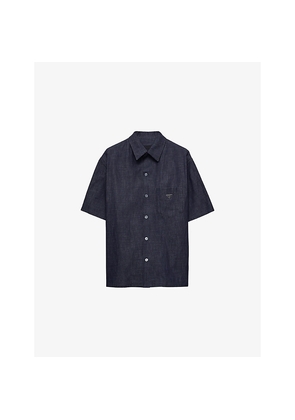 Mens Prada Short-Sleeve Chambray Denim Shirt