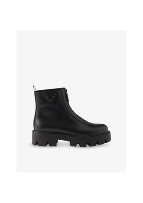 Womens Prada Leather Zipper Ankle Boots