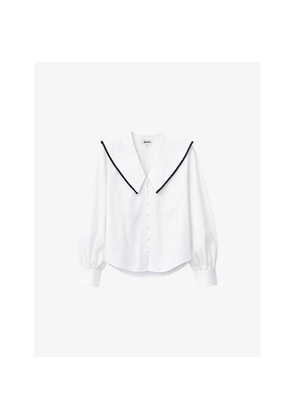 Womens Ro&Zo Collared Long-Sleeve Stretch-Cotton Shirt