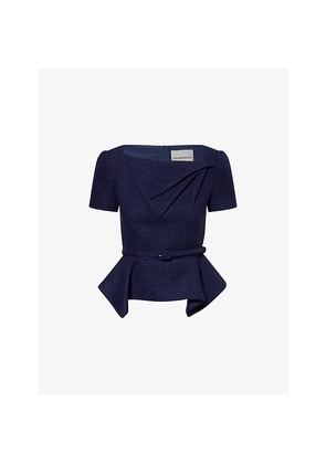 Womens Roland Mouret Asymmetric-Hem Belted Boucle Top