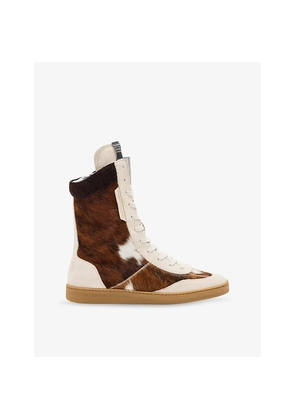 Womens Allsaints Louise Cow-Print Leather Trainers