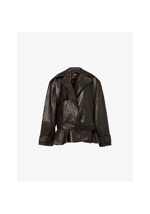 Womens Rotate Birger Christensen Peplum Relaxed-Fit Leather Jacket