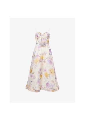 Womens Zimmermann Luna Ruffle Linen-Silk Midi Dress
