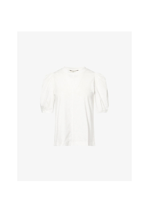 Womens Me And Em Feminine Swing Puff-Sleeve Cotton Slub-Jersey Top