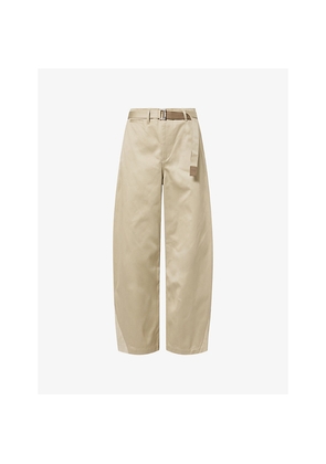 Mens Sacai Belted Wide Barrel-Leg Cotton Chino Trousers