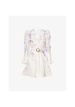 Womens Zimmermann Luna Plunge Linen Mini Dress