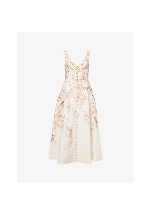 Womens Zimmermann Luna Buttoned Linen Midi Dress
