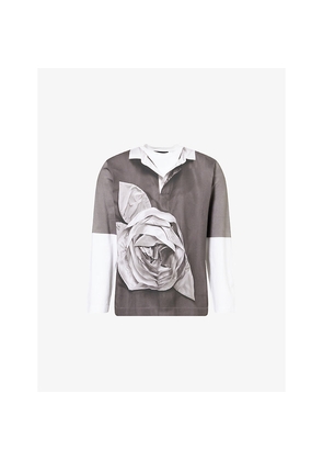 Mens Simone Rocha Rose Rugby Graphic-Print Cotton T-Shirt